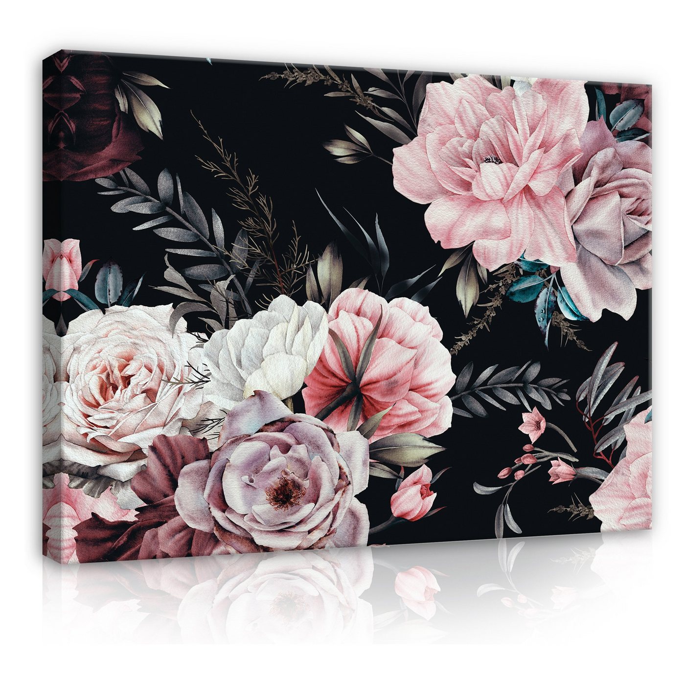 Wallarena Leinwandbild Blumen Vintage Rosen Romantisch Wandbild XXL Leinwandbilder Modern, Blumen (Einteilig), Aufhängefertig von Wallarena