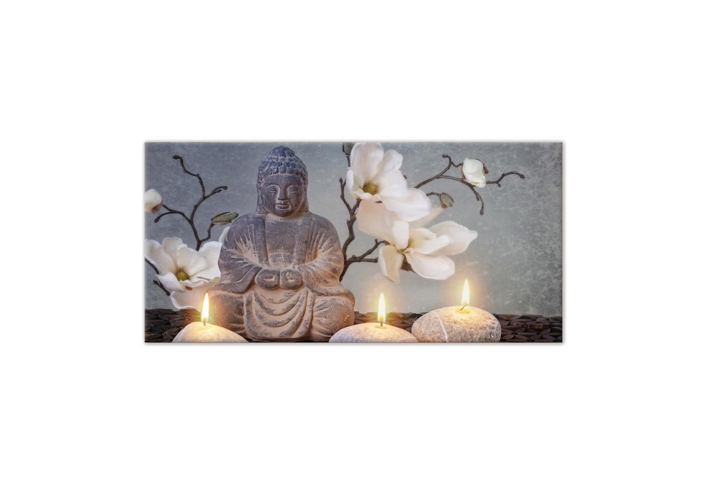 Wallarena Leinwandbild Buddha Blumen Orchidee Kunst Wandbild XXL Leinwandbilder Modern 115x55, Spa (Einteilig, 1 St), Leinwandbild Wohnzimmer Schlafzimmer Leinwand Bilder Aufhängefertig von Wallarena