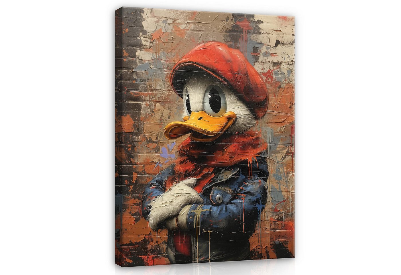 Wallarena Leinwandbild Ente Ziegelstein Graffiti Kunst Wandbild XXL Leinwandbilder Modern, Kinder - Ente (groß Bilder Kinderzimmer Einteilig, 1 St), Bilder Klein Kinderzimmer Kinder Wandbild Wand Deko 40x30 von Wallarena