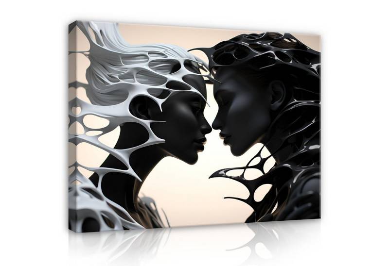 Wallarena Leinwandbild Frau schwarz grau Abstrakt Wand Deko Modern XXL Leinwandbilder Bilder, Abstrakt (Einteilig, 1 St), Leinwandbild Wohnzimmer Badezimmer Küche Wand Deko Bilder Modern 60x40 von Wallarena