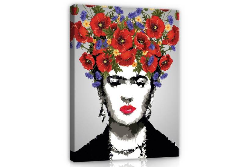 Wallarena Leinwandbild Frida Kahlo Blumen Frau Kunst Moderne Wandbild Groß XXL, Frau - Blumen (Einteilig, 1 St), Bilder Badezimmer Küche Leinwandbild Wandbilder Wand Deko von Wallarena