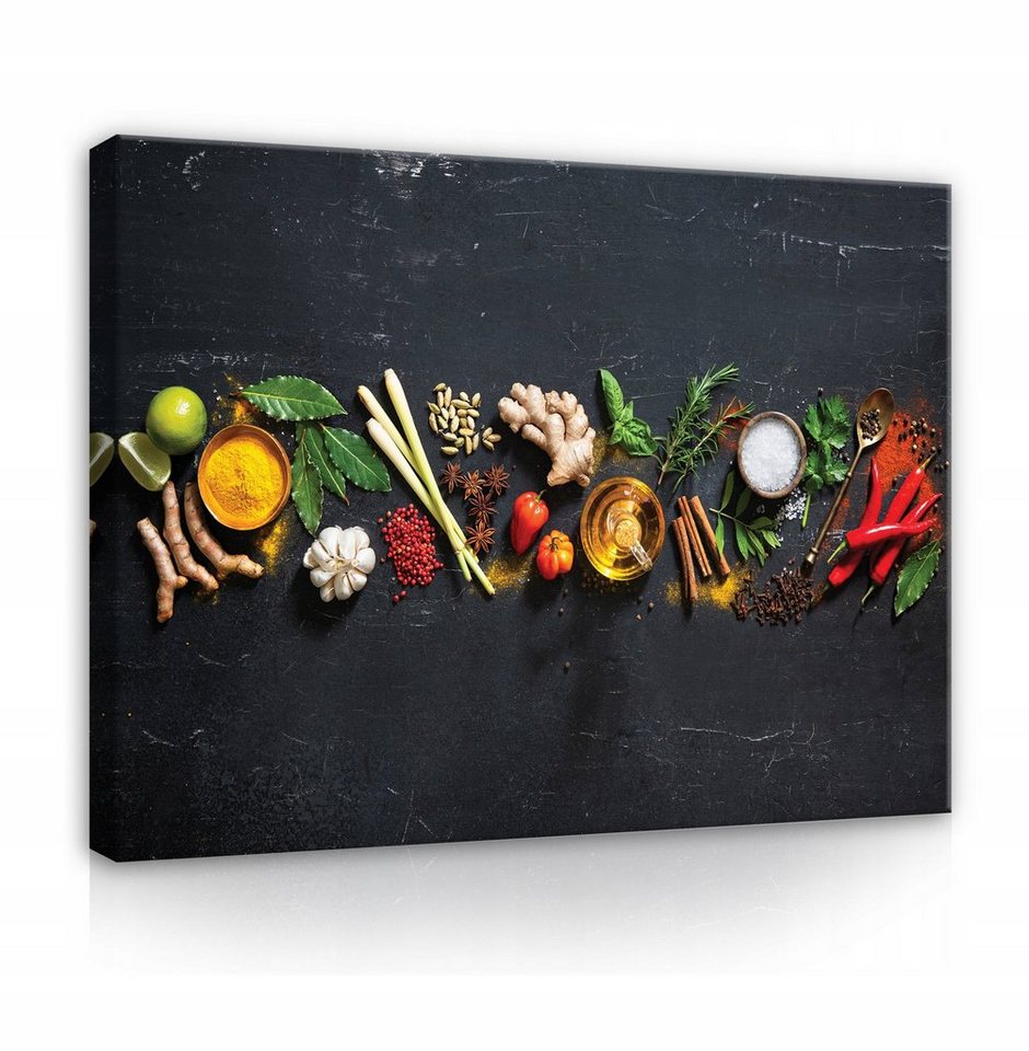 Wallarena Leinwandbild Gewürzen und Kräutern Kochen Wandbild Groß XXL Wandbilder Leinwandbilder Modern Canvas Kunstdruck Bild Auf Leinwand Bilder für Küche, (Einteilig), Aufhängefertig von Wallarena