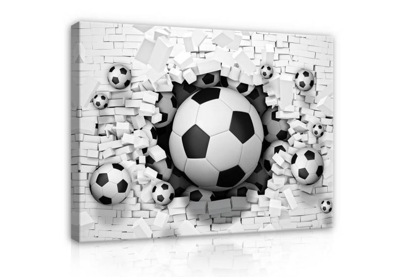 Wallarena Leinwandbild Kinderzimmer Fußball Jungen Wandbild Wand Deko Leinwandbilder, 3D Effekt - Fußball (Einteilig, 1 St), Leinwandbild Wohnzimmer Badezimmer Küche Wand Deko Bilder Modern 60x40 von Wallarena