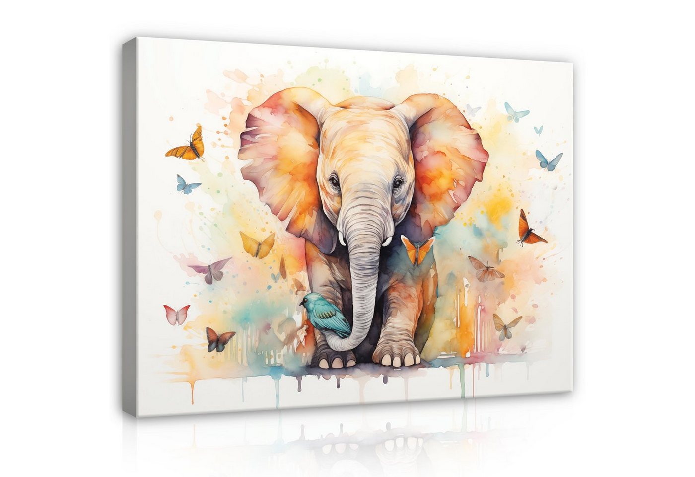 Wallarena Leinwandbild Kinderzimmer Mädchen Elefant Jungen Gemalt Kinder Wandbild Modern, Gemalter Elefant (Einteilig, 1 St), Wandbilder Leinwandbilder Leinwand Bilder Bild Groß Aufhängefertig von Wallarena