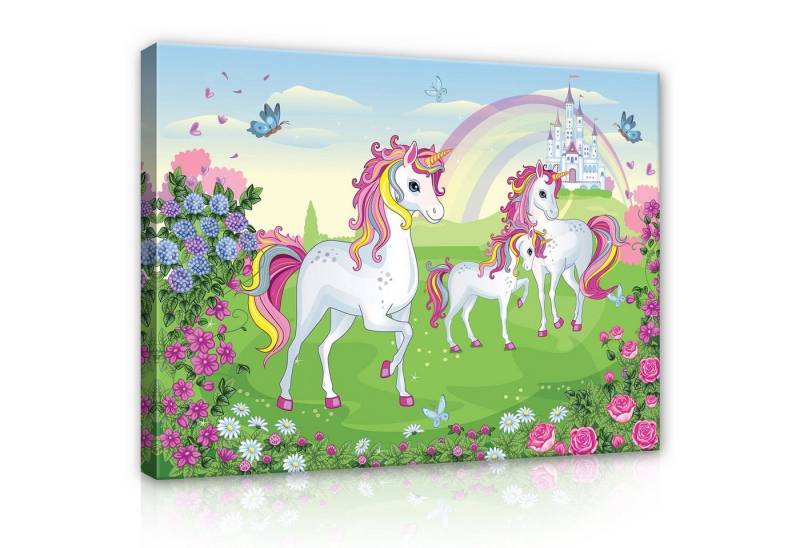 Wallarena Leinwandbild Kinderzimmer Mädchen Jungen Baby Unicorn Blumen Pferde Prinzessinnen Kinder Wandbild Groß XXL Wandbilder Leinwandbilder Modern Canvas Kunstdruck Bild Auf Leinwand Bilder für Babyzimmer Mädchenzimmer Jungenzimmer, (Einteilig), Aufhängefertig von Wallarena