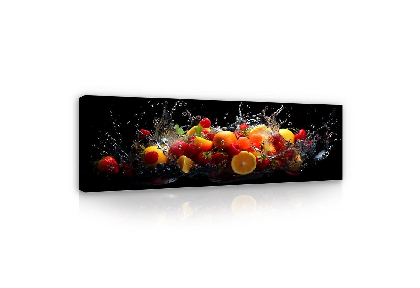 Wallarena Leinwandbild Küche Obst Wasser Schwarz Kunst Wandbild XXL Leinwandbilder Modern, Obst (Einteilig, 1 St), Leinwandbild Leinwand Bilder Bild Groß Aufhängefertig von Wallarena