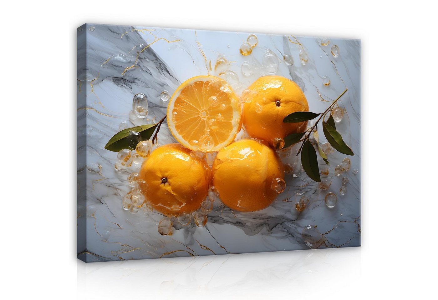 Wallarena Leinwandbild Küche Orangen Marmor Wandbild XXL Leinwandbilder Modern, Obst (Einteilig, 1 St), Leinwandbild Leinwand Bilder Bild Groß Aufhängefertig von Wallarena
