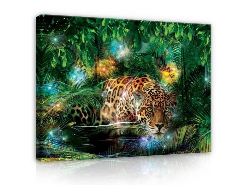 Wallarena Leinwandbild Grün Tiere Tiger Dchungel Wald Wandbilder Modern Groß XXL, Tiere - Wald (Einteilig, 1 St), Leinwandbild Wohnzimmer Badezimmer Küche Wand Deko Bilder Modern 60x40 von Wallarena
