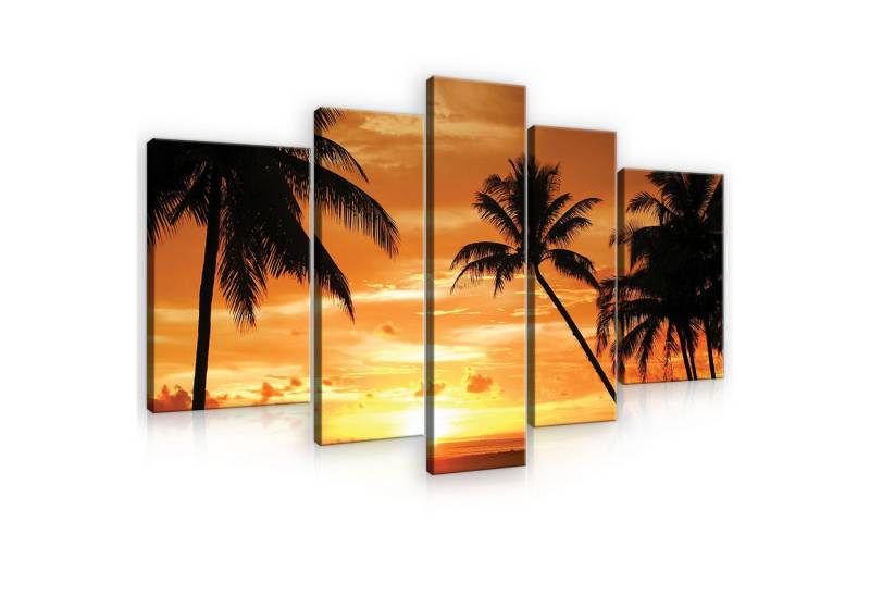 Wallarena Leinwandbild SET Bilder XXL Wanddeko Leinwand Bilder Wandbilder 5 teilig, Strand - Palmen (Set 5 teilig, 5 St), Bilder Strand Meer XXL SET Wohnzimmer Badezimmer Leinwandbild von Wallarena
