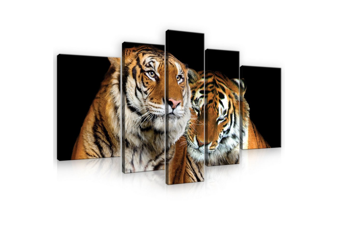 Wallarena Leinwandbild SET Groß XXL Wandbilder Leinwand Bilder Wanddeko Leinwandbild, Tiger - Schwarz (Set 5 teilig, 5 St), Bilder Tiger Schwarz Wohnzimmer Flur Küche Wandbild Leinwandbilder von Wallarena