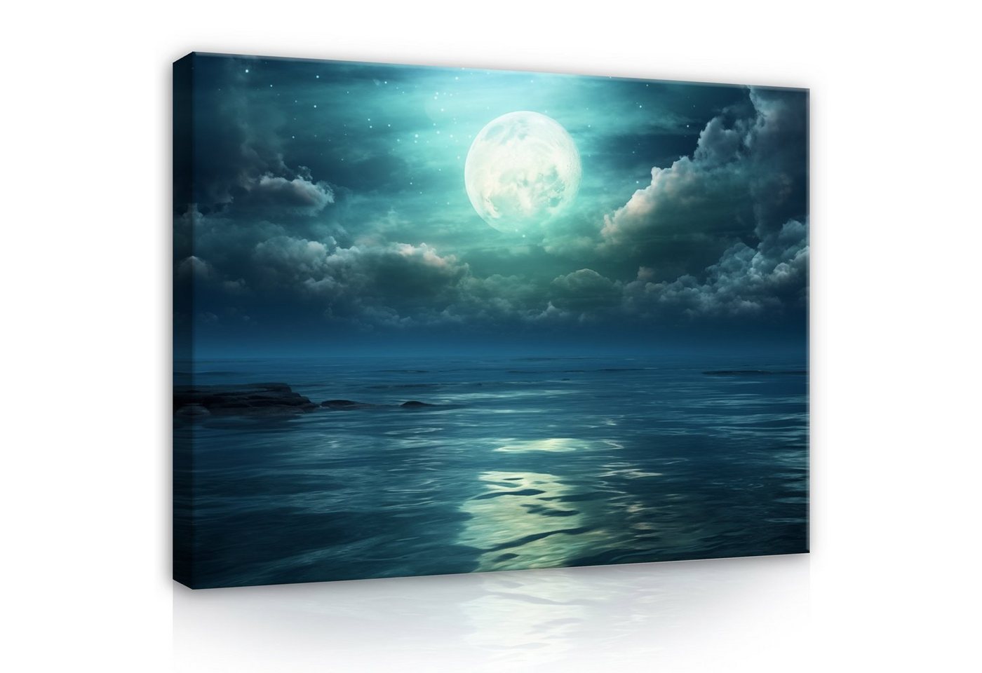 Wallarena Leinwandbild See Mond Himmel Modern Wandbild Groß Kunstdruck Aufhängefertig, Natur (Einteilig, 1 St), Wandbilder Leinwandbilder Leinwand Bilder Wohnzimmer Schlafzimmer Bild von Wallarena