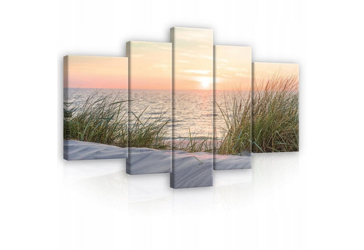 Wallarena Leinwandbild Strand Meer Natur Landschaft Wandbild 170x100 cm Groß SET XXL Wandbilder Leinwandbilder Modern Canvas Kunstdruck Bild Auf Leinwand Bilder für Wohnzimmer Schlafzimmer, Ostsee (Set 5 teilig), Aufhängefertig von Wallarena