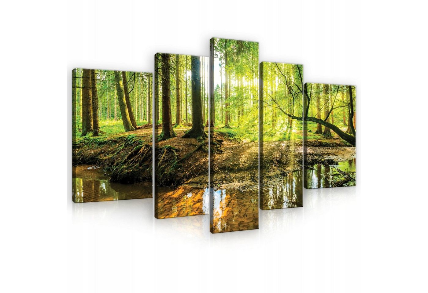 Wallarena Leinwandbild Wald Natur Landschaft Wandbild 170x100 cm Groß SET XXL Wandbilder Leinwandbilder Modern Canvas Kunstdruck Bild Auf Leinwand Bilder für Wohnzimmer Schlafzimmer, Wald (Set 5 teilig), Aufhängefertig von Wallarena