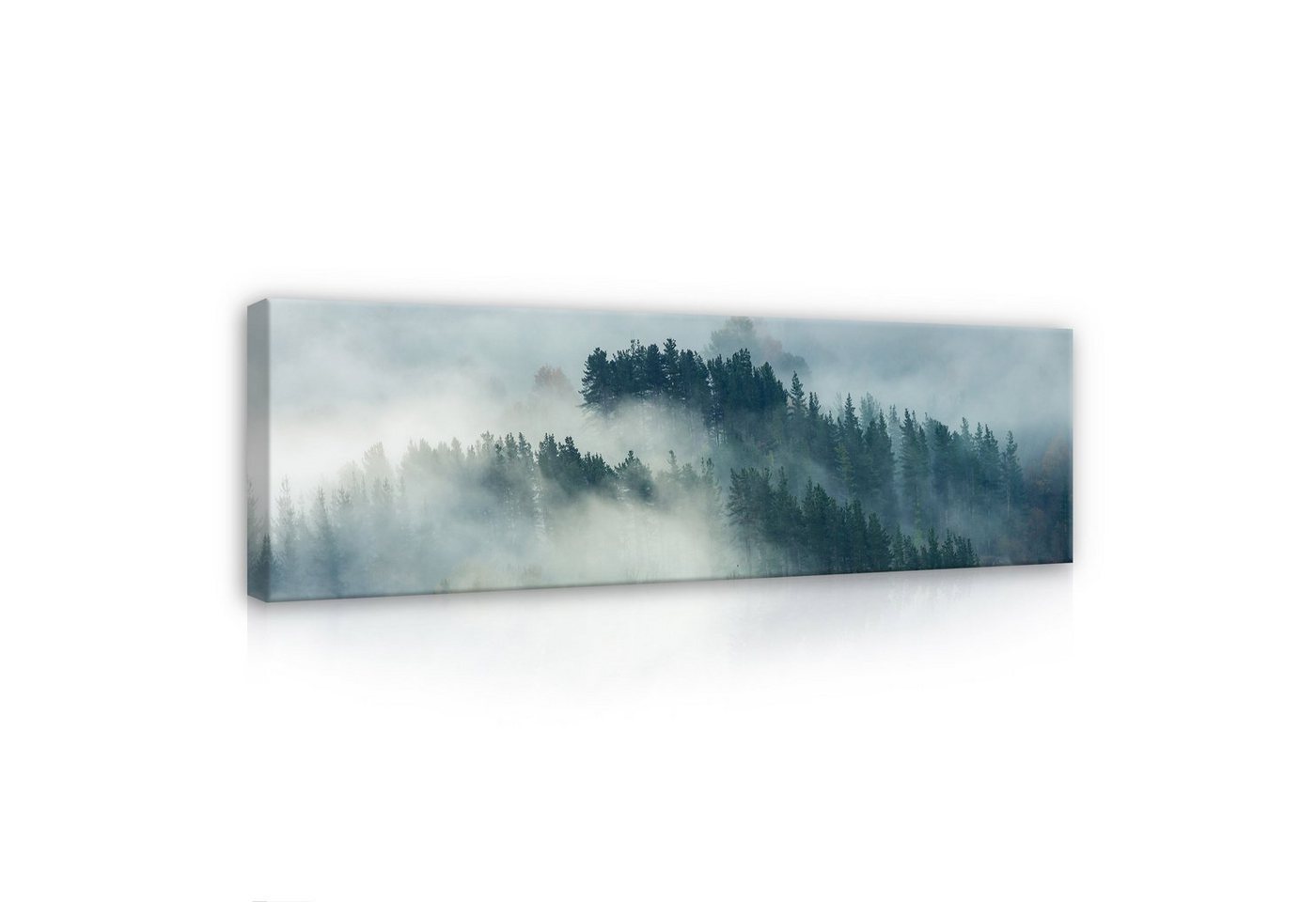 Wallarena Leinwandbild Wald im Nebel Berge Natur Wandbild XXL Leinwandbilder Modern 145x45 cm, Landschaft (Einteilig, 1 St), Leinwandbild Leinwand Bilder Bild Groß Aufhängefertig von Wallarena