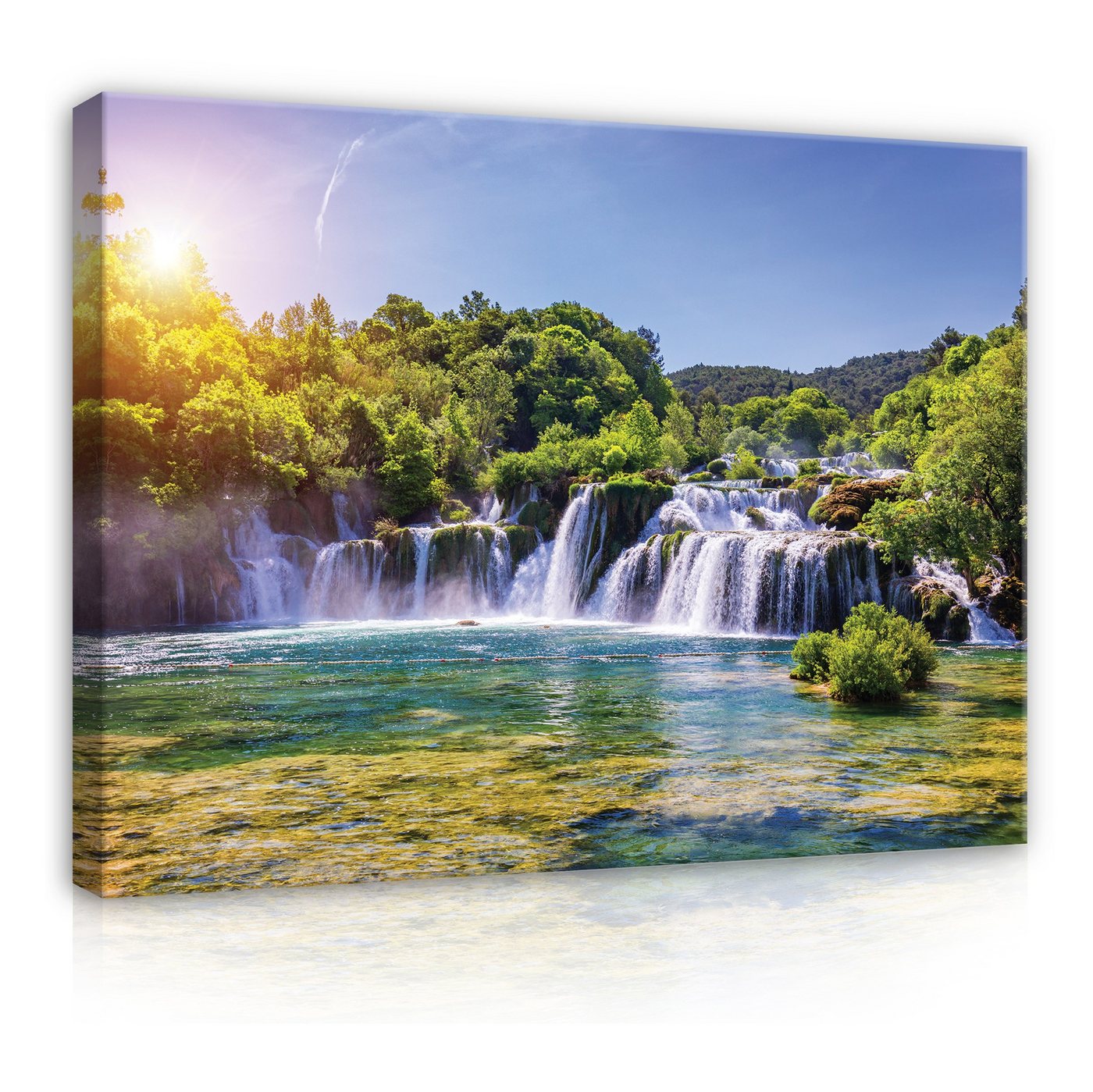 Wallarena Leinwandbild Wasserfall Wald Natur Landschaft Wandbild XXL Leinwandbilder Modern, Wasserfall (Einteilig), Aufhängefertig von Wallarena