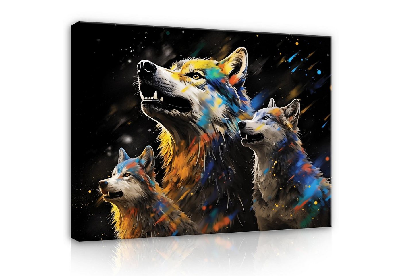 Wallarena Leinwandbild Wolf Tiere Gemalt Bunte Wohnzimmer Schlafzimmer XXL Wandbild Modern, Abstrakt (Einteilig, 1 St), Leinwandbild Leinwand Bilder Bild Groß Aufhängefertig von Wallarena