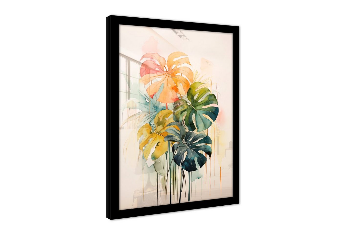 Wallarena Poster Blätter Monstera Wohnzimmer Schlafzimmer Kunstdruck Wandbild XXL, Gemalt Blätter (Premium Poster mit Rahmen / Ohne Rahmen, 1 St), Groß Wandbilder Größen zur Auswahl: 30x40 cm / 50x70 cm / 70x100 cm von Wallarena