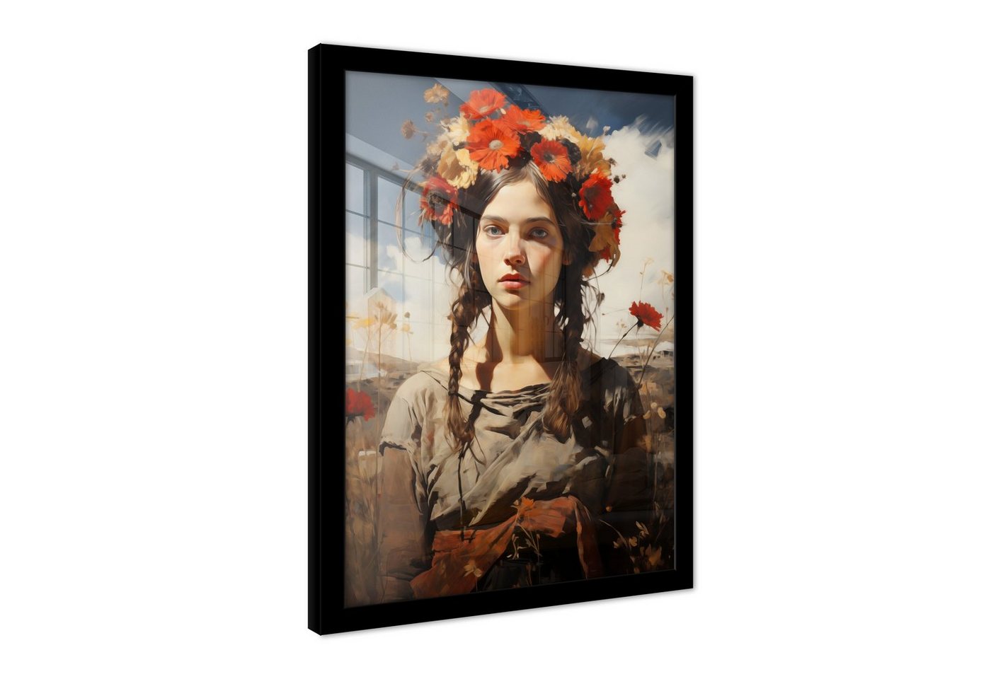 Wallarena Poster Frau Blumen Wohnzimmer Schlafzimmer Kunstdruck Wandbild XXL, Gemalt (Premium Poster mit Rahmen / Ohne Rahmen, 1 St), Groß Wandbilder Größen zur Auswahl: 30x40 cm / 50x70 cm / 70x100 cm von Wallarena