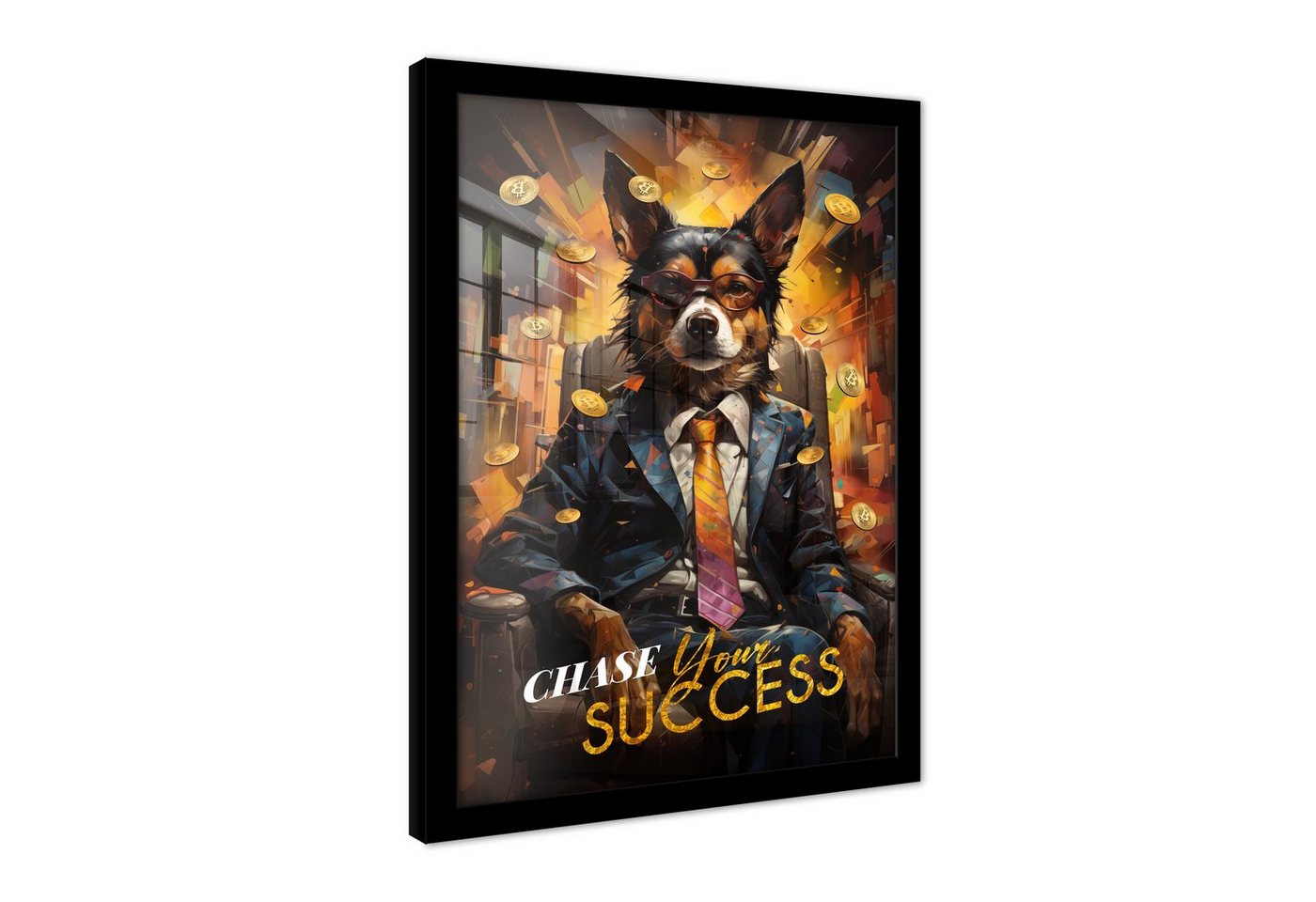 Wallarena Poster Hund im Anzug Wohnzimmer Schlafzimmer Kunstdruck Wandbild XXL, Motivation Poster Bild (Premium Poster mit Rahmen / Ohne Rahmen, 1 St), Groß Wandbilder Größen zur Auswahl: 30x40 cm / 50x70 cm / 70x100 cm von Wallarena