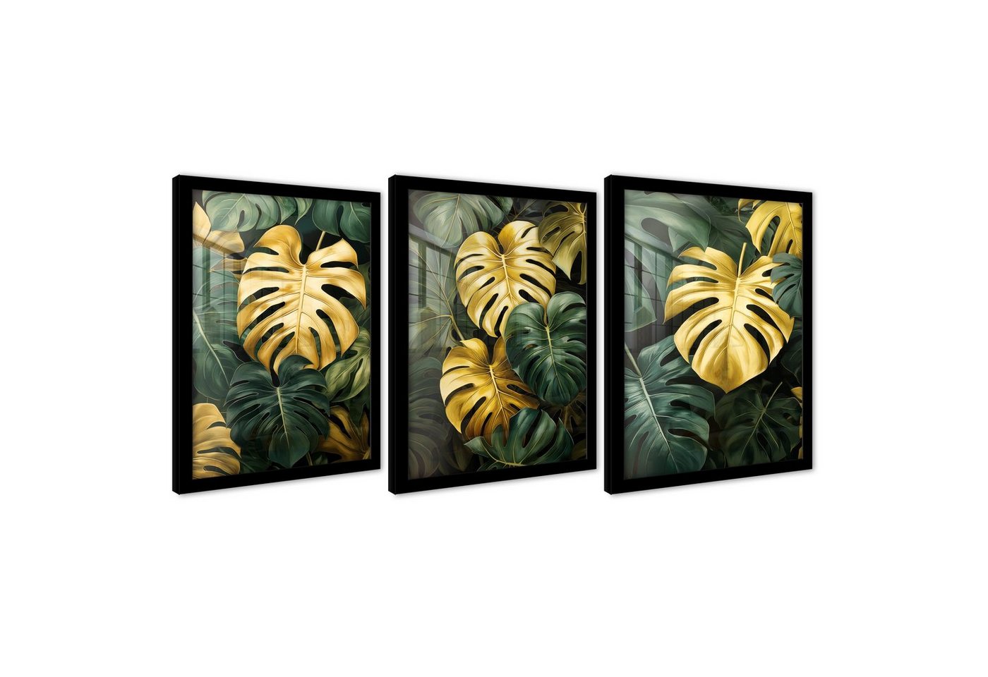 Wallarena Poster Bilder SET mit Rahmen Wand Deko Wohnzimmer Schlafzimmer Wandbilder, Monstera Blätter Poster Bild (Set 3 teilig, 3 St), Bilder Set Mit Rahmen Poster Wandbild Wand Dekoration 3 x 30x40 cm von Wallarena