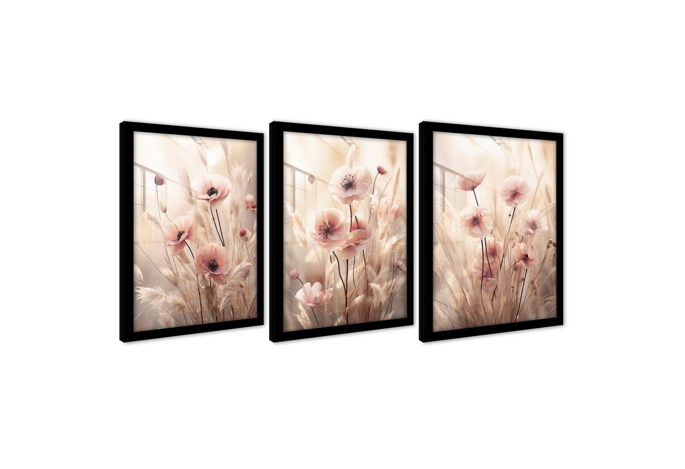 Wallarena Poster SET mit Rahmen Bilder Blumen Wohnzimmer Schlafzimmer Kunstdruck, Blumen Poster Bild (Set 3 teilig, 3 St), Groß Wandbilder Größen : 3x30x40 cm / 3x50x70 cm / 3x70x100 cm von Wallarena