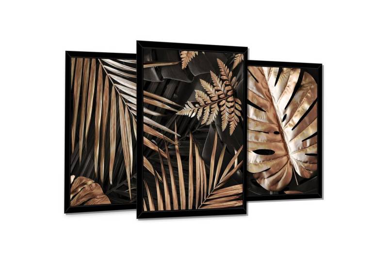 Wallarena Poster Set Mit Rahmen 3 Teilig Kunstdruck 3er Bilder Wandbilder Wohnzimmer, Blätter (3er, 3 St), Bilder SET 30x40 cm x 3 Wandbild Wand Deko Badezimmer Küche von Wallarena