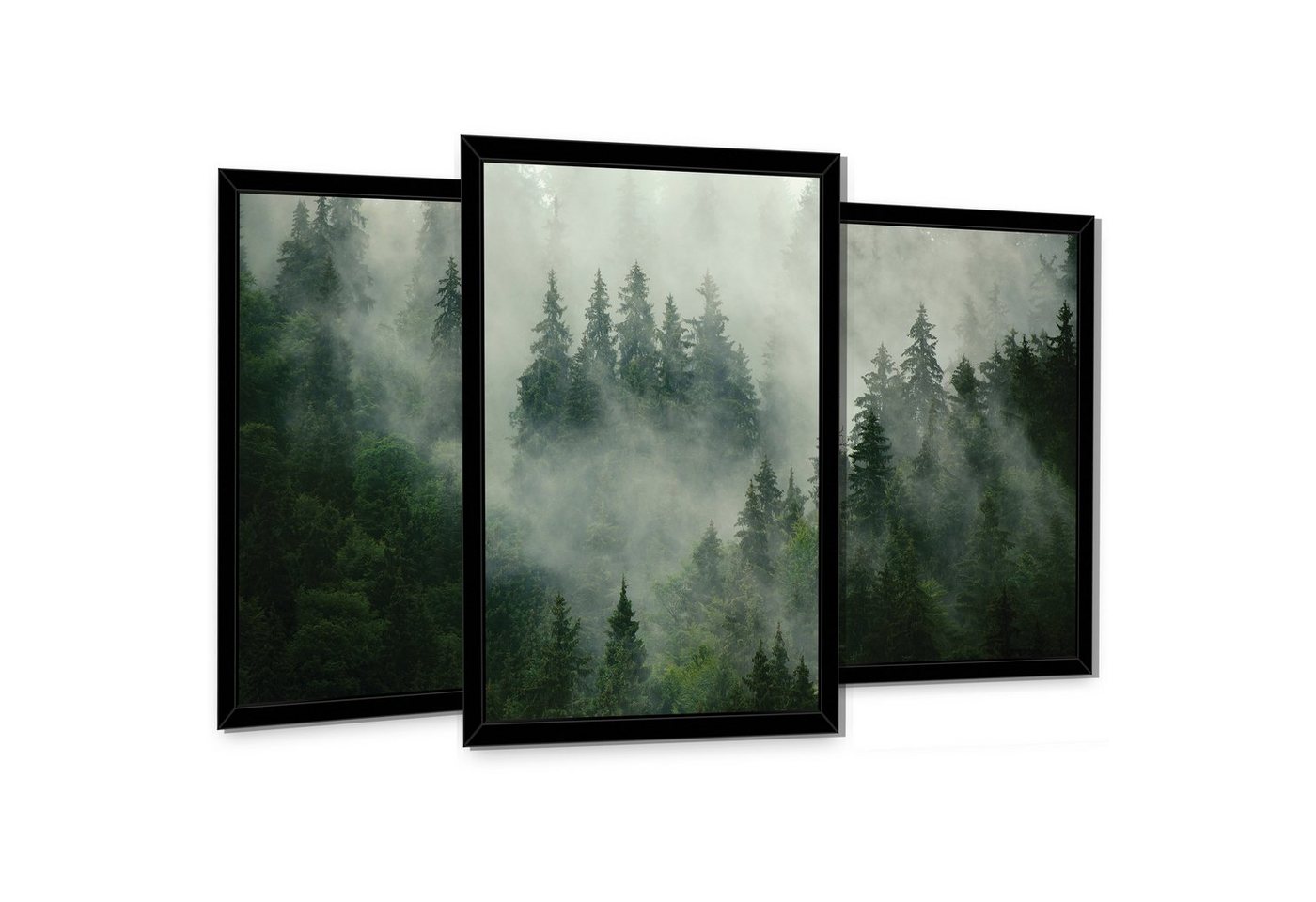 Wallarena Poster Set Mit Rahmen 3 Teilig Kunstdruck 3er Bilder Wandbilder Wohnzimmer, Wald im Nebel (3er, 3 St), SET 30x40 cm x 3 Wandbild von Wallarena