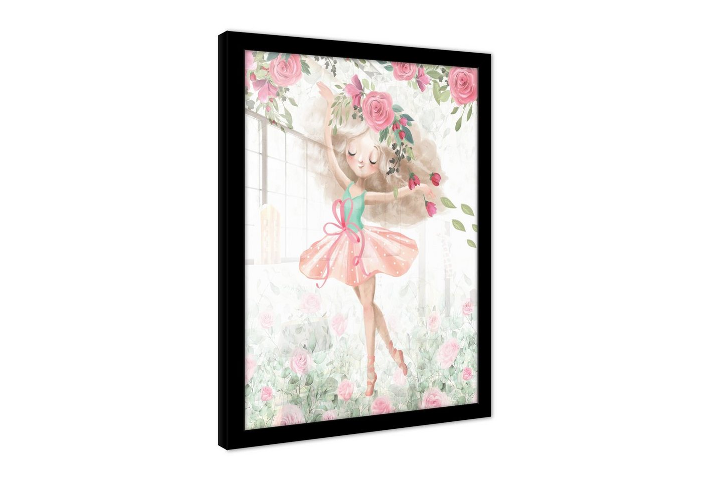 Wallarena Poster mit Rahmen Bilder Kinderzimmer Ballerina Blumen Kunstdruck Wandbild, Kinderzimmer Poster Bild (1 St), Groß Wandbilder Größen zur Auswahl: 30x40 cm / 50x70 cm / 70x100 cm von Wallarena