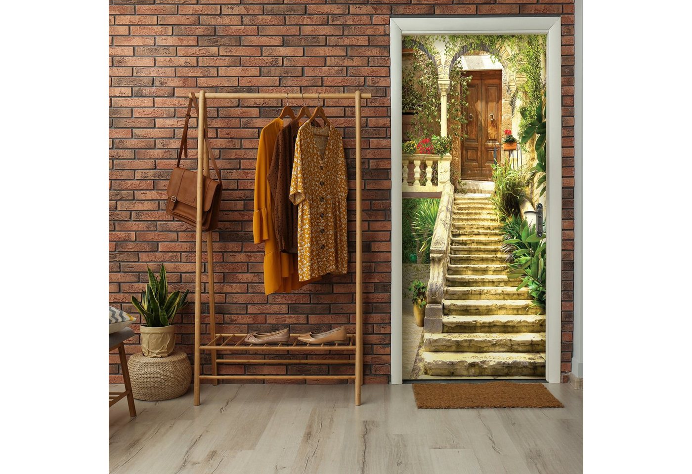 Wallarena Türtapete Selbstklebend Gasse Treppe 3D Effekt Türposter Türfolie Türaufkleber Fototapete für Tür, 91x211 cm, Glatt, 3D-Optik, Gasse, Türtapete Selbstklebend von Wallarena