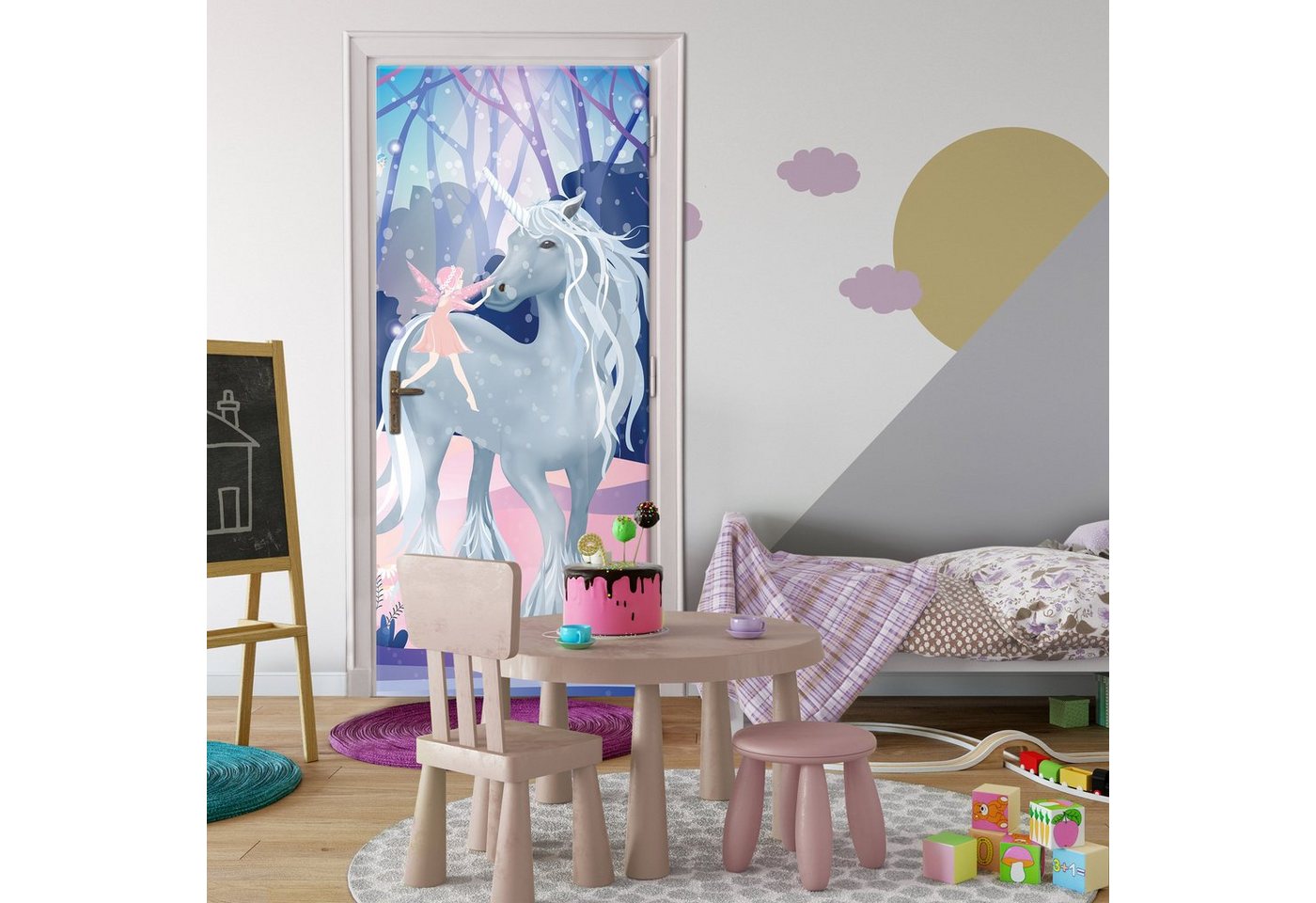 Wallarena Türtapete Selbstklebend Kinderzimmer Einhorn Türposter Türfolie Türaufkleber Fototapete für Tür, 91x211 cm, Glatt, Kindermotiv, Türtapete Selbstklebend von Wallarena