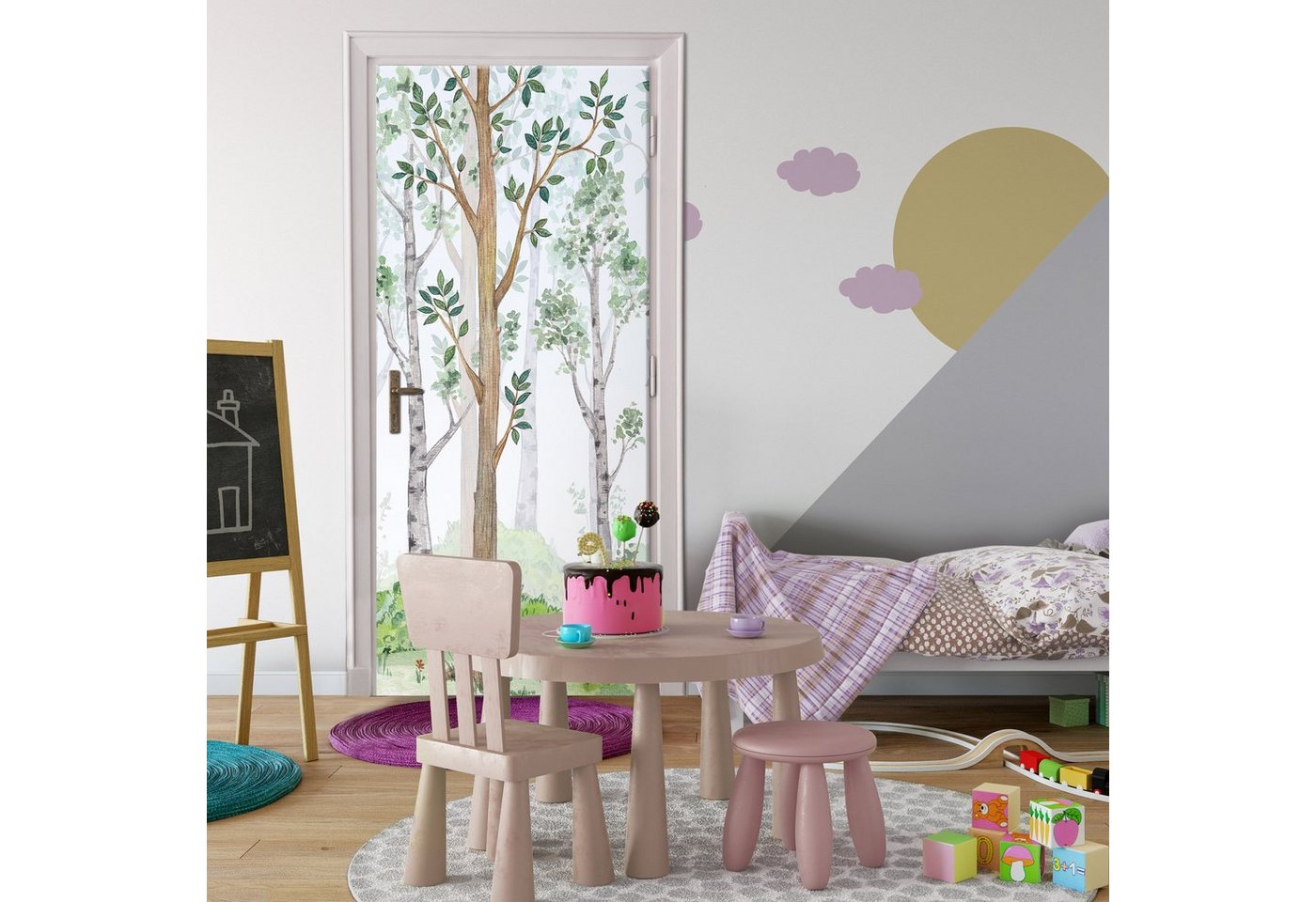 Wallarena Türtapete Selbstklebend Kinderzimmer Wald Türposter Türfolie Türaufkleber Fototapete für Tür, 91x211 cm, Glatt, Kindermotiv, Türtapete Selbstklebend von Wallarena