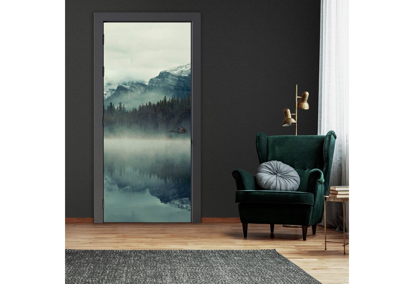 Wallarena Türtapete Selbstklebend Wald Berge Landschaft 3D Effekt Türposter Türfolie Türaufkleber Fototapete für Tür, 91x211 cm, Glatt, Landschaft, Türtapete Selbstklebend von Wallarena