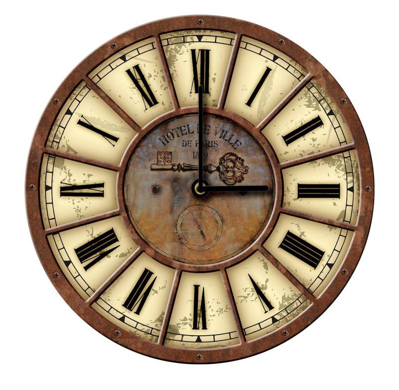 Wallarena Wanduhr Vintage Holz MDF XXL groß Wanduhren Rund Uhr Holzuhr Shabby Chic Wohnzimmer Schlafzimmer Uhrwerk Quartz, 30 oder 50 cm (Wanduhr Auf Holz) von Wallarena