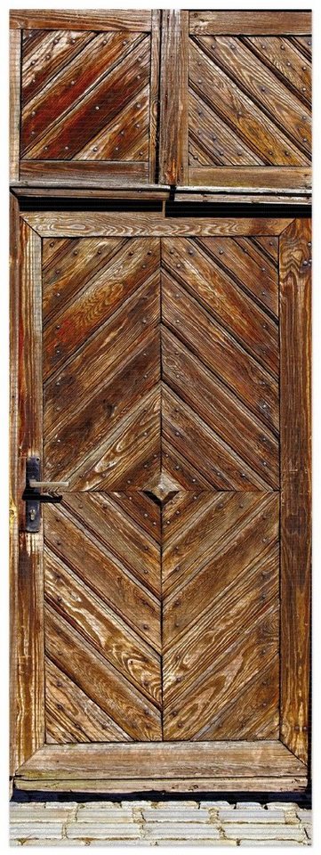 Schaum-Badematte Alte Holztür mit diagonalem Muster Wallario, Höhe 5.5 mm, rutschhemmend, geeignet für Fußbodenheizungen, Polymer-Schaum, rechteckig von Wallario