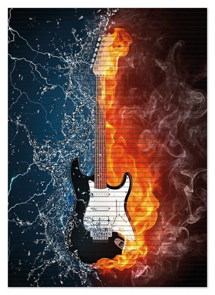 Wallario Schaum-Badematte Feuer-Wasser-Gitarre, Höhe 5.5 mm, rutschhemmend, geeignet für Fußbodenheizungen, Polymer-Schaum, rechteckig von Wallario