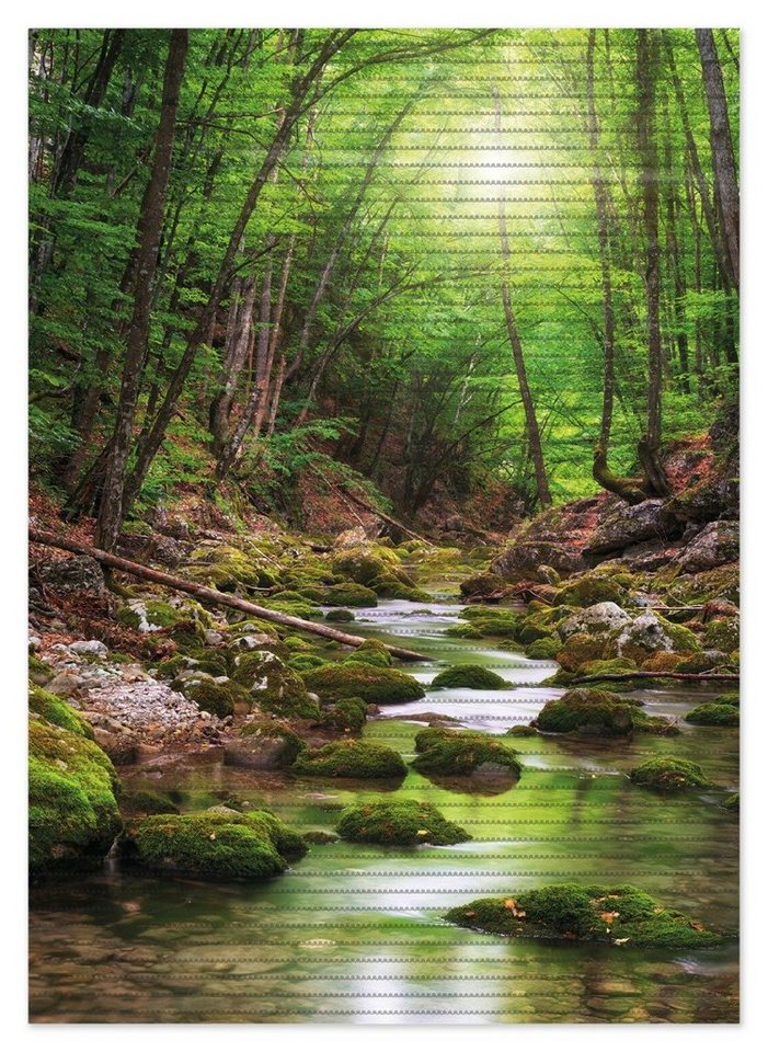 Wallario Schaum-Badematte Fluss im Wald, Höhe 5.5 mm, rutschhemmend, geeignet für Fußbodenheizungen, Polymer-Schaum, rechteckig von Wallario