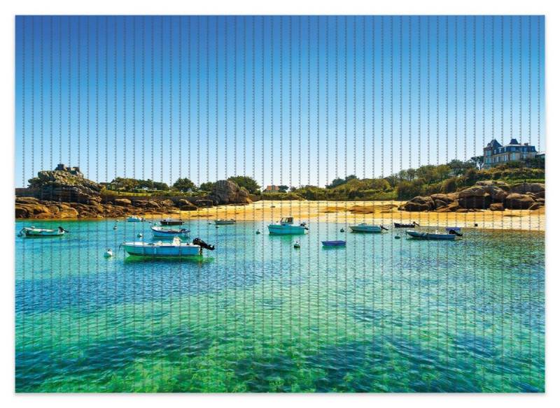 Wallario Schaum-Badematte Französische Bucht mit klarem Wasser und Booten, Höhe 5.5 mm, rutschhemmend, geeignet für Fußbodenheizungen, Polymer-Schaum, rechteckig von Wallario