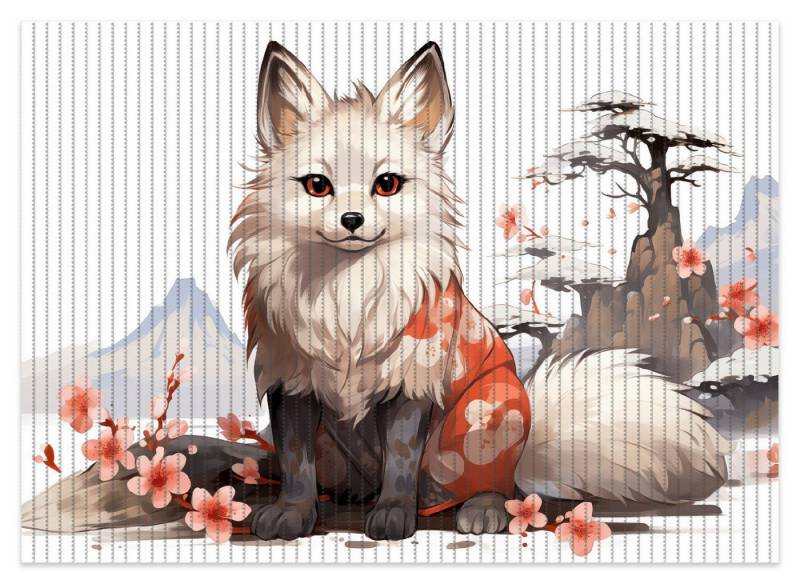 Wallario Schaum-Badematte Fuchs mit Kirschblüten, Höhe 5.5 mm, rutschhemmend, geeignet für Fußbodenheizungen, Polymer-Schaum, rechteckig von Wallario