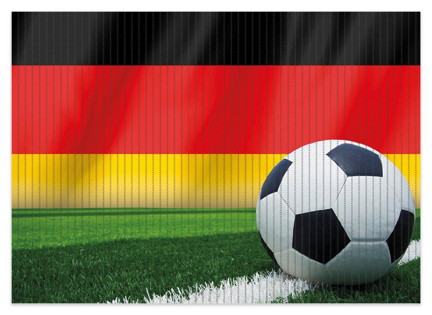 Schaum-Badematte Fußball vor einer Deutschlandflagge Wallario, Höhe 5.5 mm, rutschhemmend, geeignet für Fußbodenheizungen, Polymer-Schaum, rechteckig von Wallario