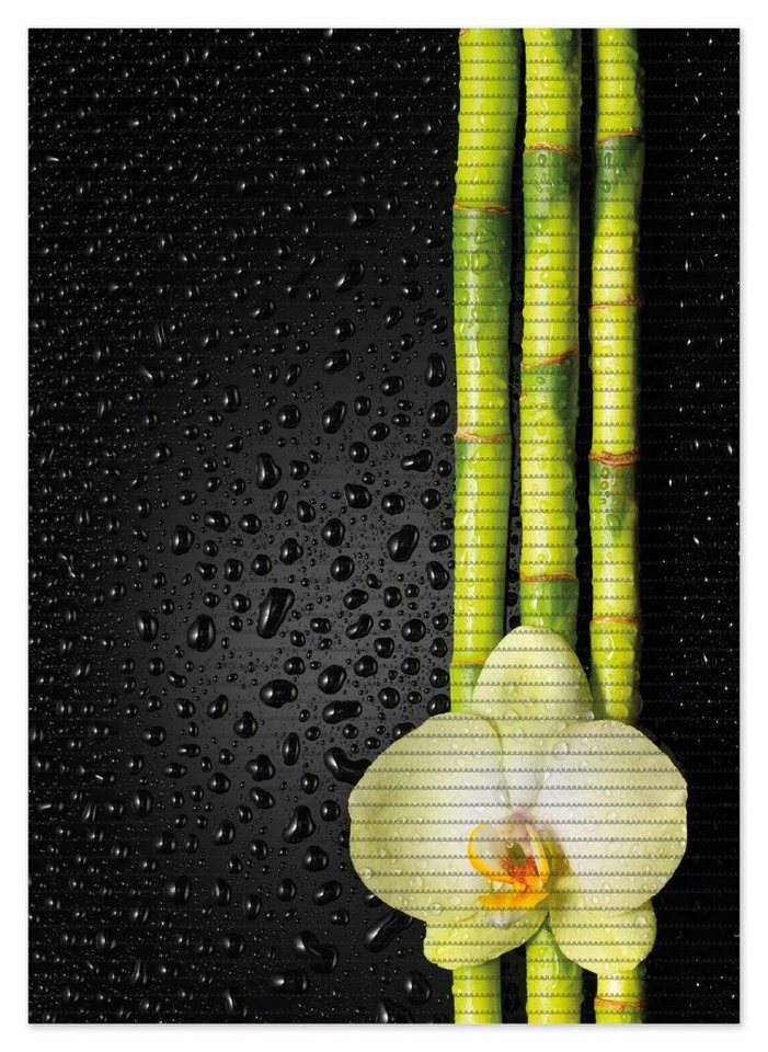 Schaum-Badematte »Grüne Orchidee mit Bambus auf schwarz - Regentropfen« Wallario, Höhe 5.5 mm, rutschhemmend, geeignet für Fußbodenheizungen von Wallario