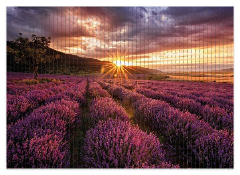 Schaum-Badematte Lavendelfeld bei Sonnenuntergang - Sonnenstrahlen Wallario, Höhe 5.5 mm, rutschhemmend, geeignet für Fußbodenheizungen, Polymer-Schaum, rechteckig von Wallario