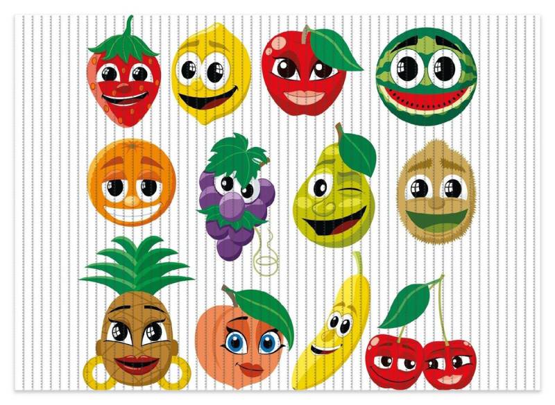 Wallario Schaum-Badematte Obst-Smilies im Comic-Stil - Lustige Früchte, Höhe 5.5 mm, rutschhemmend, geeignet für Fußbodenheizungen, Polymer-Schaum, rechteckig von Wallario
