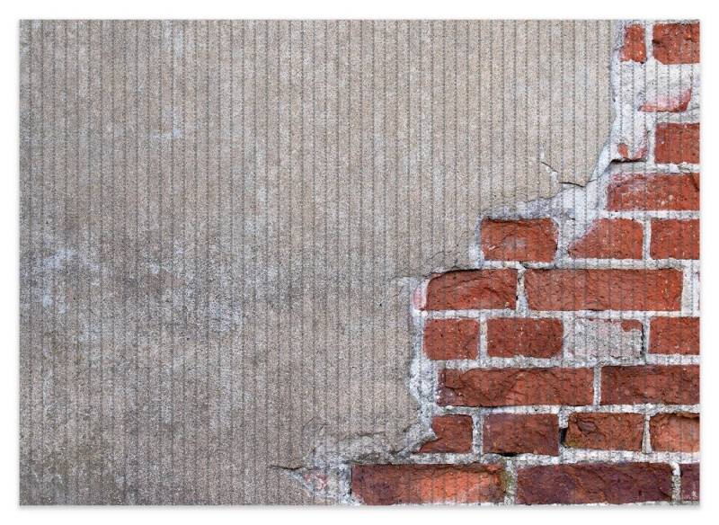 Wallario Schaum-Badematte Steinwand rote Ziegelsteine mit Putz, Höhe 5.5 mm, rutschhemmend, geeignet für Fußbodenheizungen, Polymer-Schaum, rechteckig von Wallario