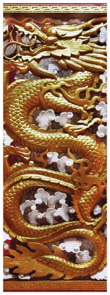 Schaum-Badematte Traditionelle chinesische Holzarbeit mit Drachen in rot und gold Wallario, Höhe 5.5 mm, rutschhemmend, geeignet für Fußbodenheizungen, Polymer-Schaum, rechteckig von Wallario
