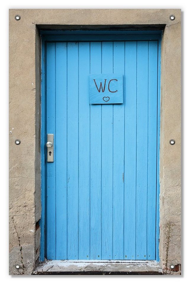 Sonnenschutz Blaue Tür einer Toilette in einer verlassenen Fabrik in Magdeburg, Wallario, blickdicht, mit Saugnäpfen, wiederablösbar und wiederverwendbar von Wallario