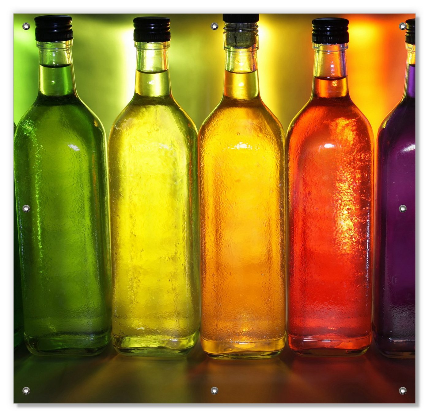 Sonnenschutz Bunte Flaschen im Regal, Wallario, blickdicht, mit Saugnäpfen, wiederablösbar und wiederverwendbar von Wallario