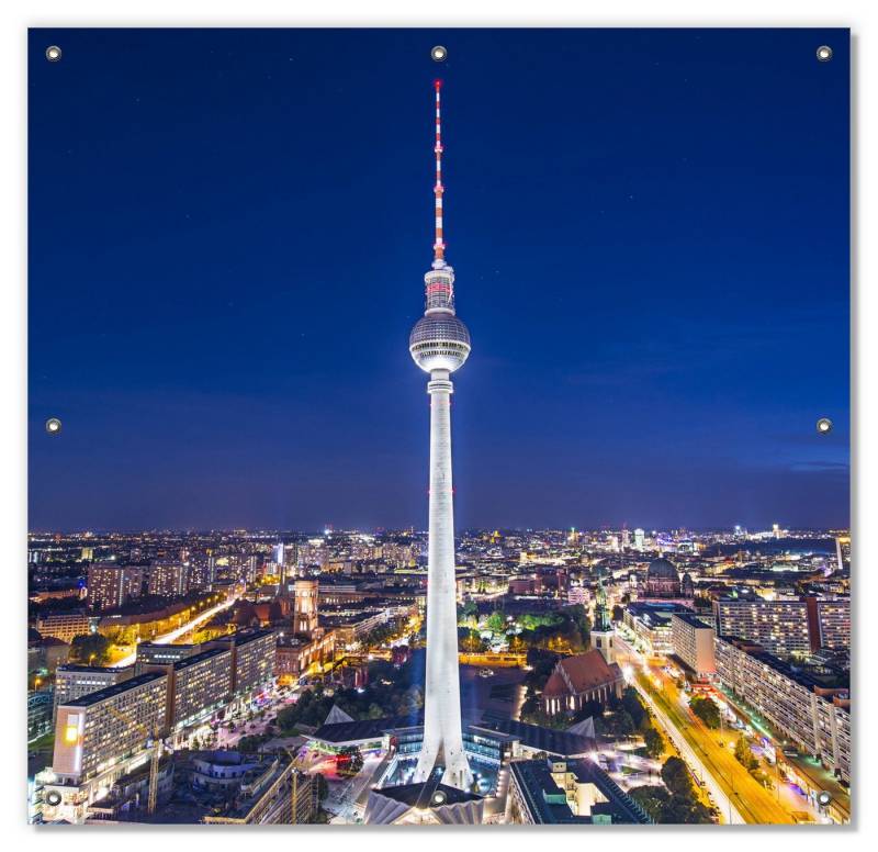 Sonnenschutz Fernsehturm Berlin bei Nacht, Wallario, blickdicht, mit Saugnäpfen, wiederablösbar und wiederverwendbar von Wallario