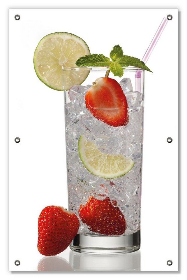 Sonnenschutz Glas Wasser mit Erdbeeren, Wallario, blickdicht, mit Saugnäpfen, wiederablösbar und wiederverwendbar von Wallario