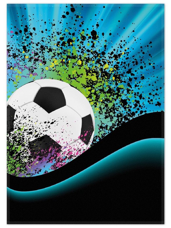 Teppich Fußball - Design Wellen und Regenbogen in blau, Wallario, rechteckig, rutschfest von Wallario