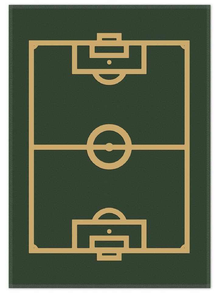 Teppich Fußball - Fußballfeld gezeichnet in grün und gelb, Wallario, rechteckig, rutschfest von Wallario